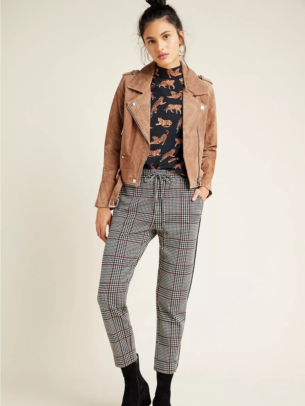 Anthropologie Dickens Trousers Houndstooth Drawstring Side Stripe XS